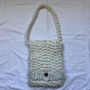 Vintage Macrame Crochet Original Evelyn Ferrel Purse Fringe Crossbody Cream